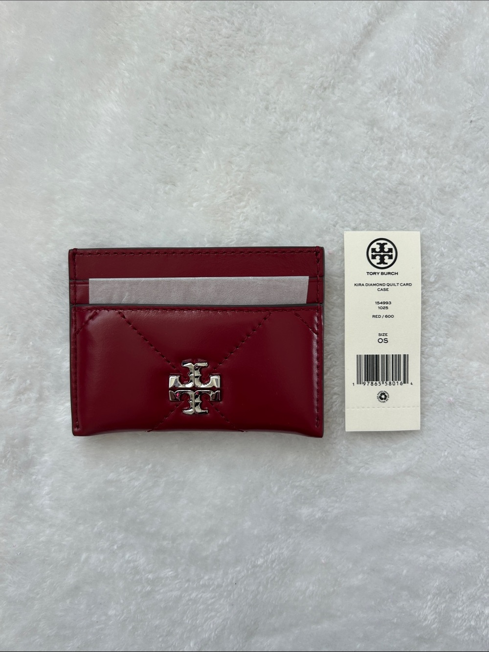 Tory Burch Burgundy Kira Slim Card Case with Silver Logo